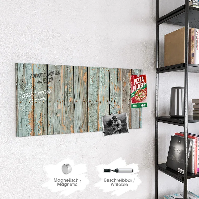 Glas Magnettafel - Mintgrüne Holzlatten