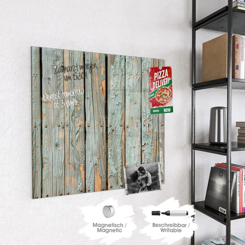 Glas Magnettafel - Mintgrüne Holzlatten