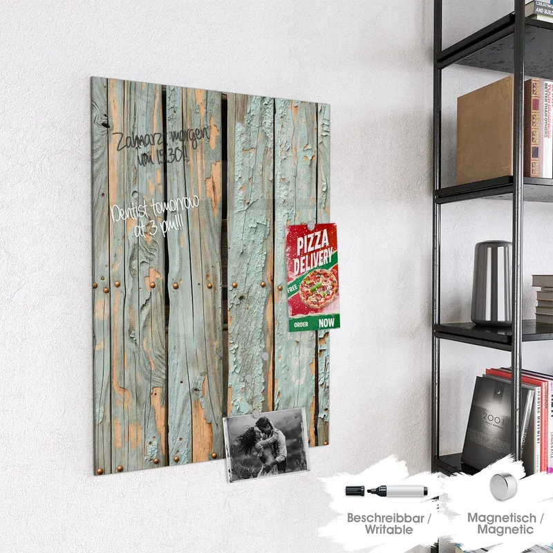 Glas Magnettafel - Mintgrüne Holzlatten