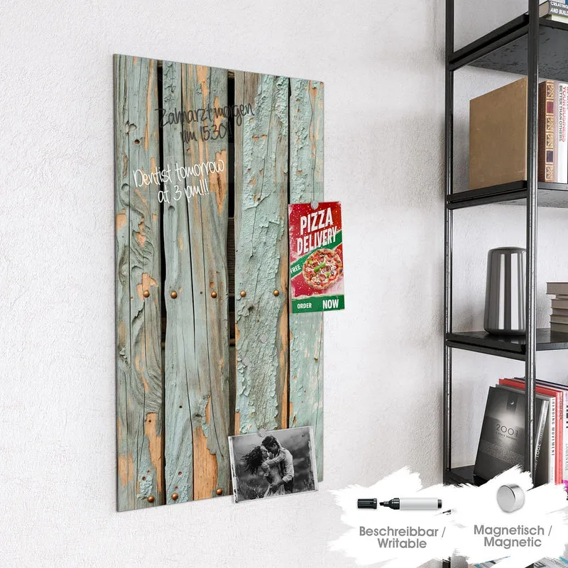 Glas Magnettafel - Mintgrüne Holzlatten