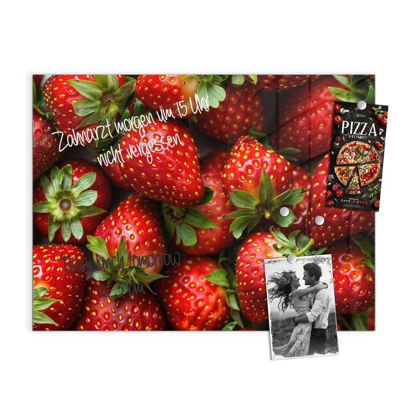 Glas Magnettafel - Frische Erdbeeren