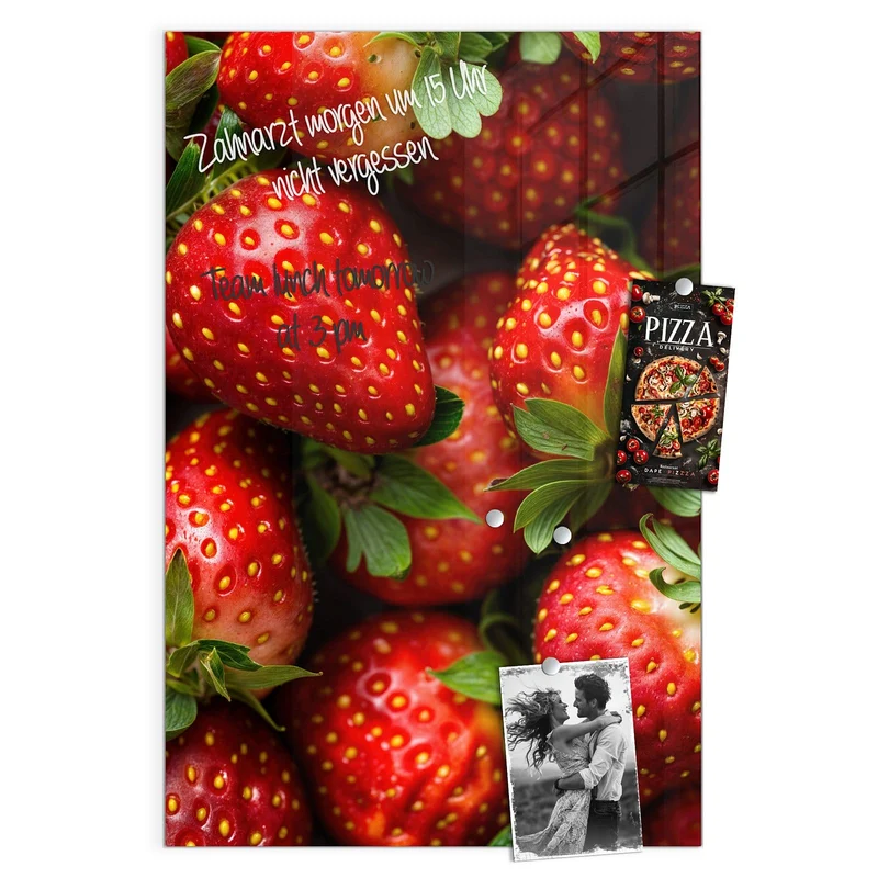 Glas Magnettafel - Frische Erdbeeren