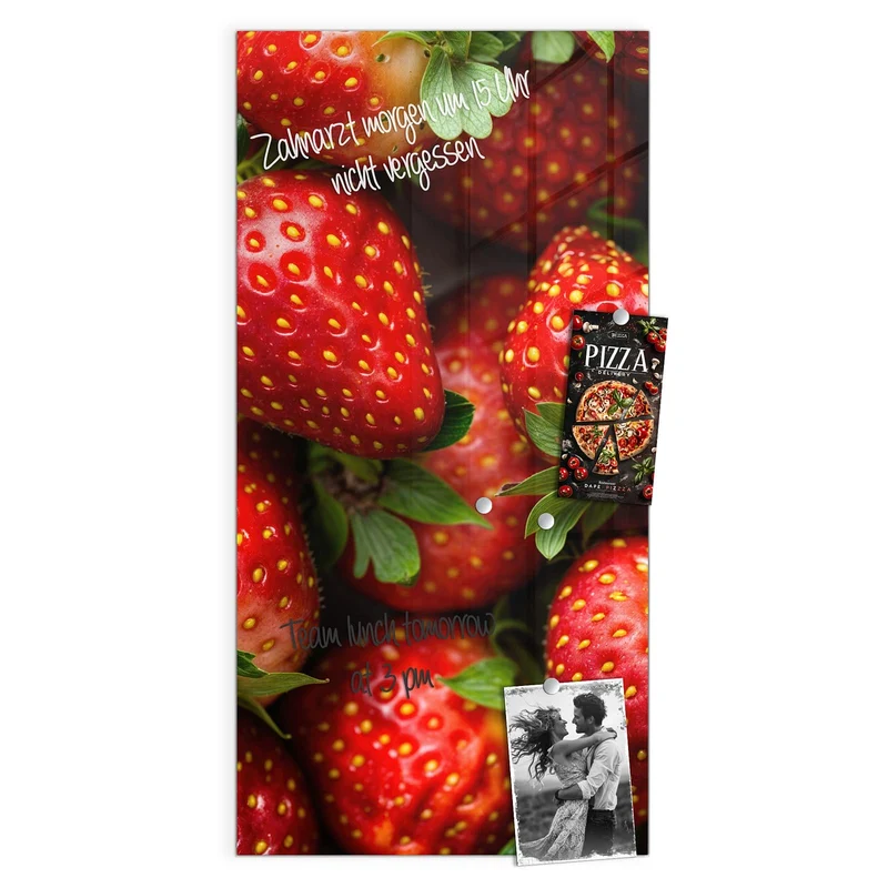 Glas Magnettafel - Frische Erdbeeren