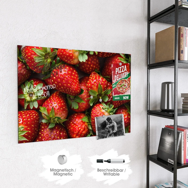 Glas Magnettafel - Frische Erdbeeren