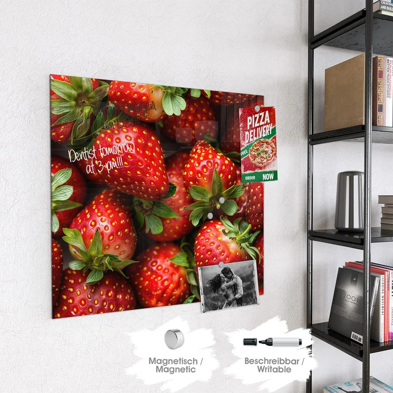 Glas Magnettafel - Frische Erdbeeren