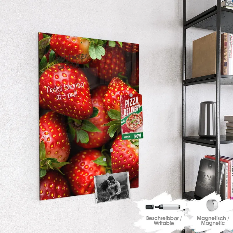 Glas Magnettafel - Frische Erdbeeren