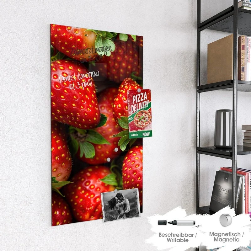 Glas Magnettafel - Frische Erdbeeren