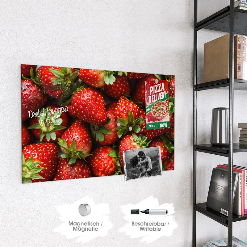Glas Magnettafel - Frische Erdbeeren