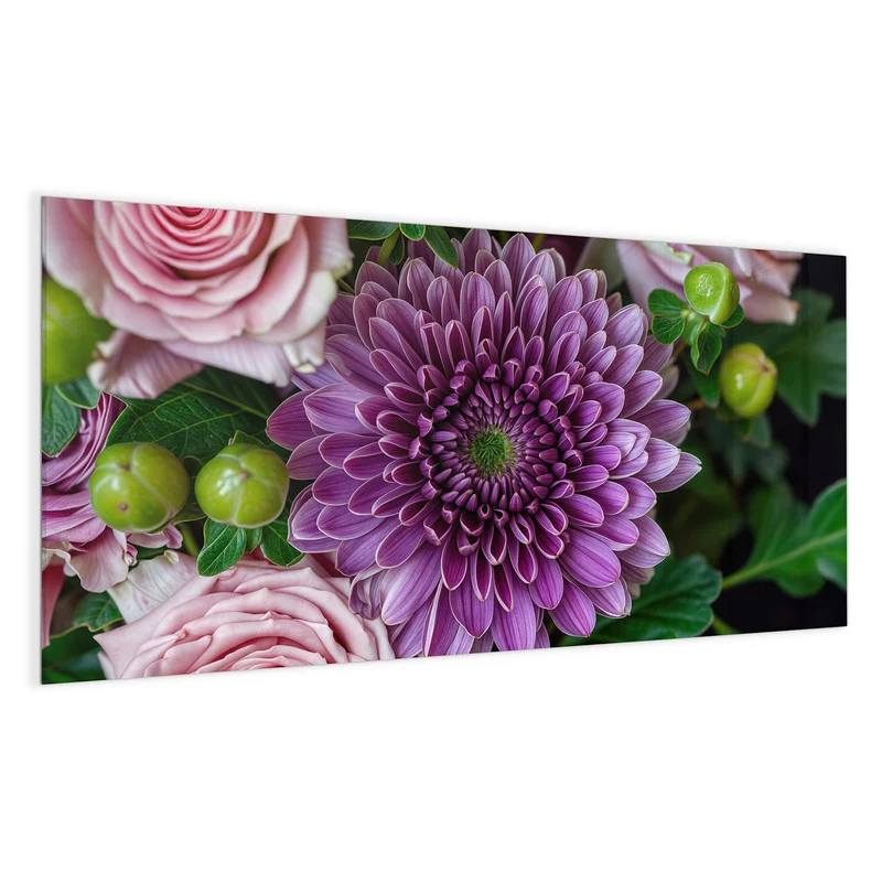 Glas Magnettafel - Rosen und Chrysantheme