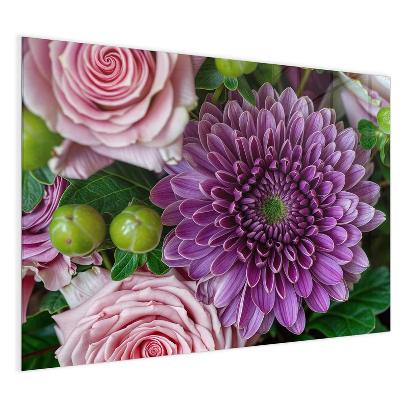 Glas Magnettafel - Rosen und Chrysantheme