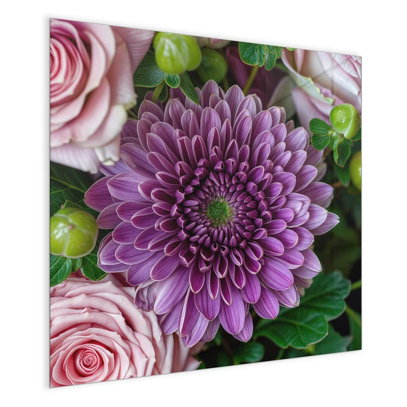 Glas Magnettafel - Rosen und Chrysantheme