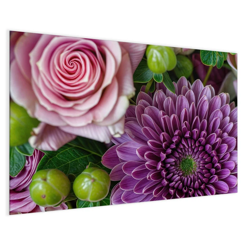 Glas Magnettafel - Rosen und Chrysantheme