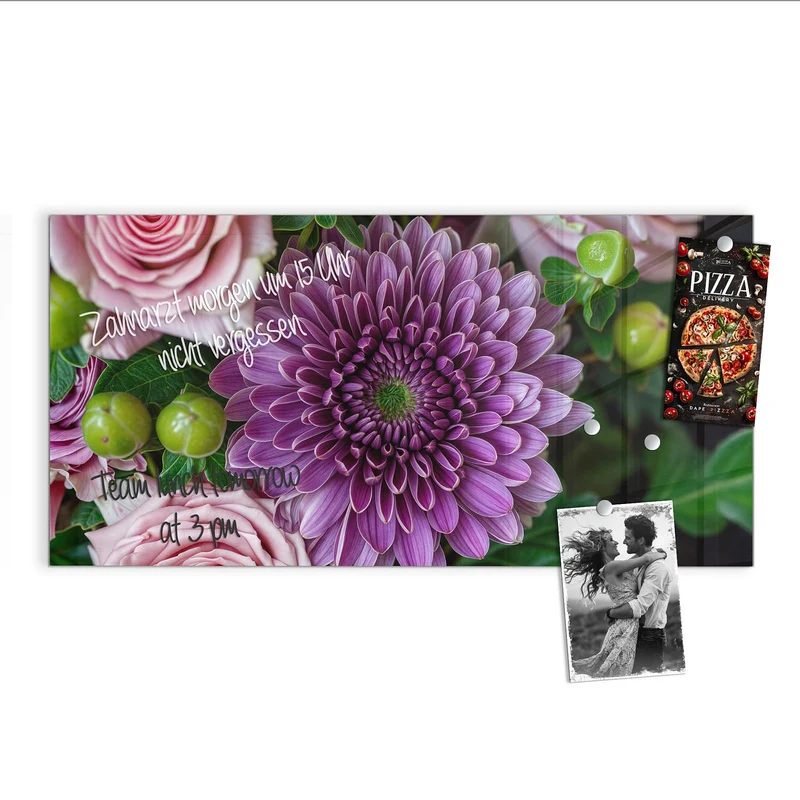 Glas Magnettafel - Rosen und Chrysantheme