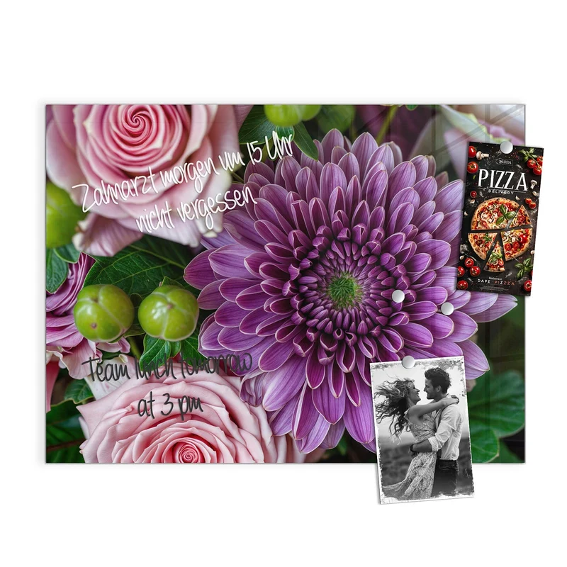 Glas Magnettafel - Rosen und Chrysantheme
