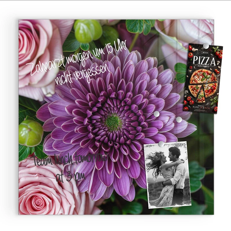 Glas Magnettafel - Rosen und Chrysantheme