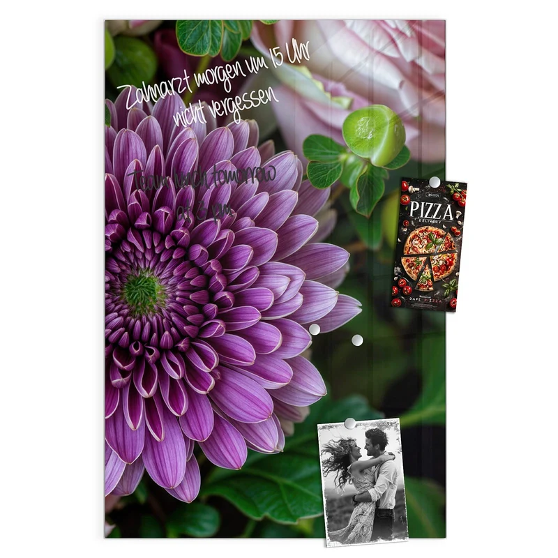 Glas Magnettafel - Rosen und Chrysantheme