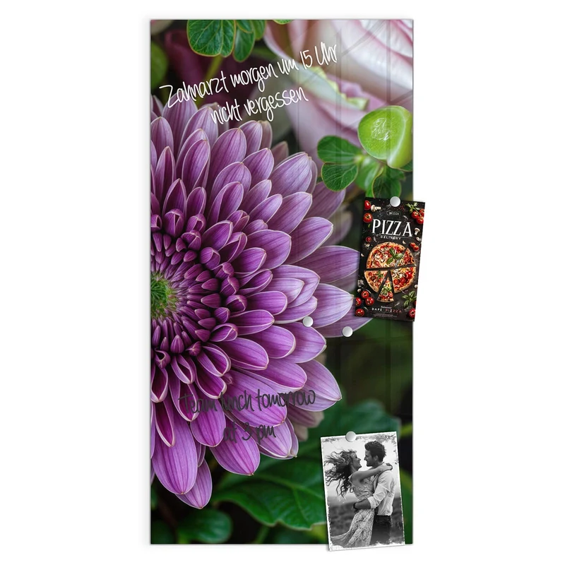 Glas Magnettafel - Rosen und Chrysantheme