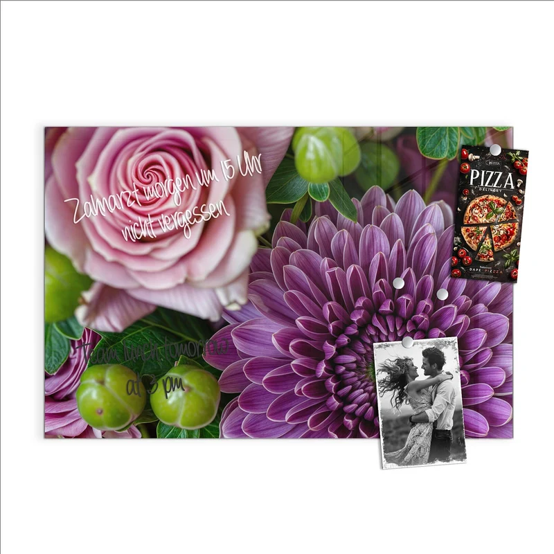 Glas Magnettafel - Rosen und Chrysantheme