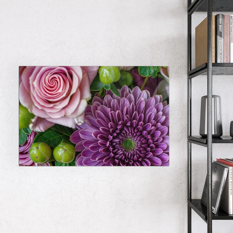 Glas Magnettafel - Rosen und Chrysantheme