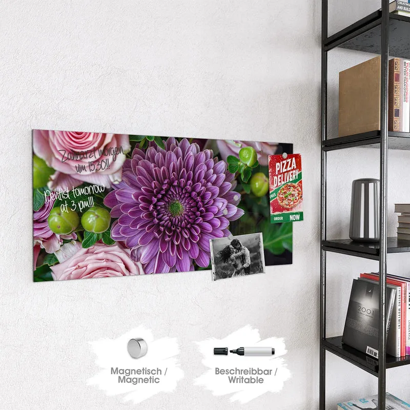 Glas Magnettafel - Rosen und Chrysantheme