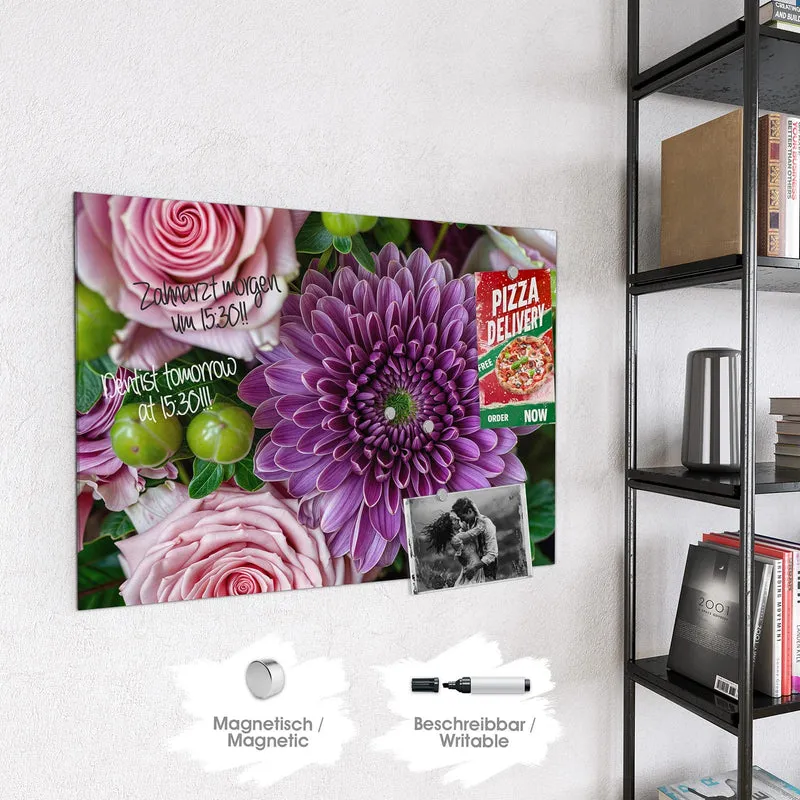 Glas Magnettafel - Rosen und Chrysantheme