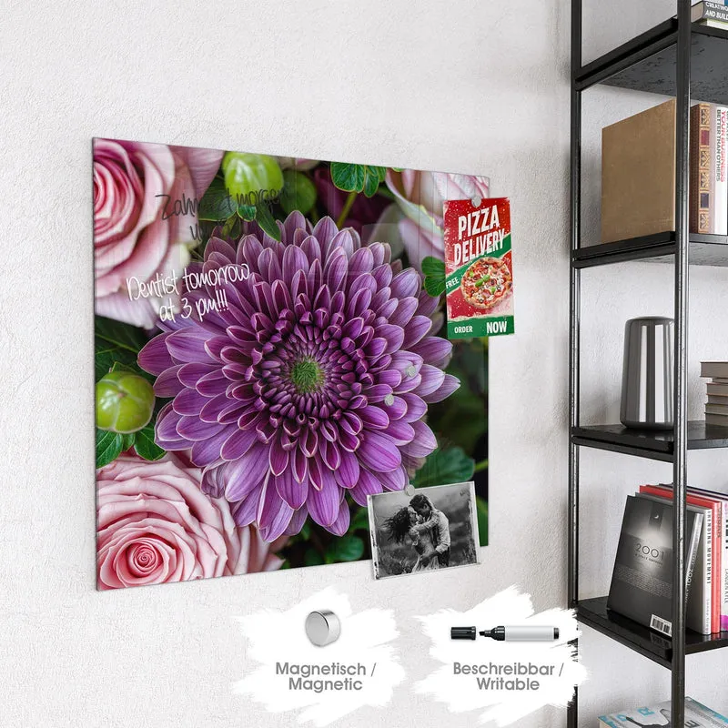 Glas Magnettafel - Rosen und Chrysantheme