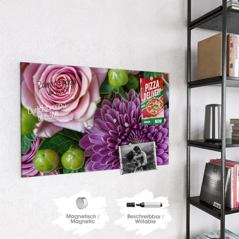 Glas Magnettafel - Rosen und Chrysantheme