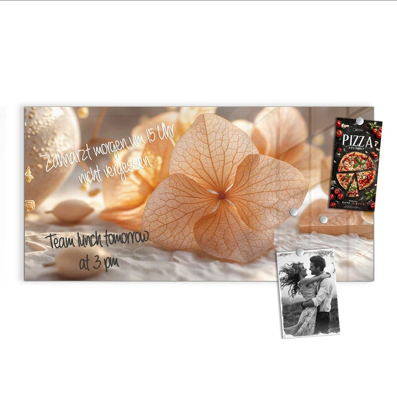 Glas Magnettafel - Hortensie in Apricot