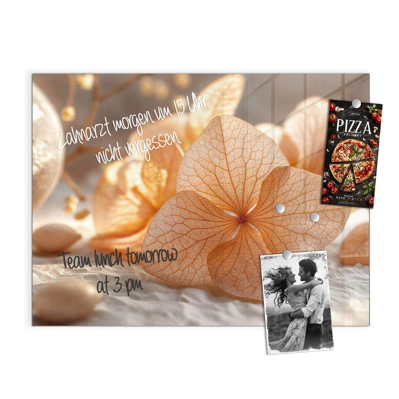 Glas Magnettafel - Hortensie in Apricot