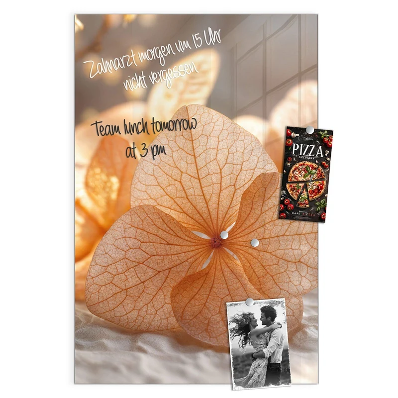 Glas Magnettafel - Hortensie in Apricot