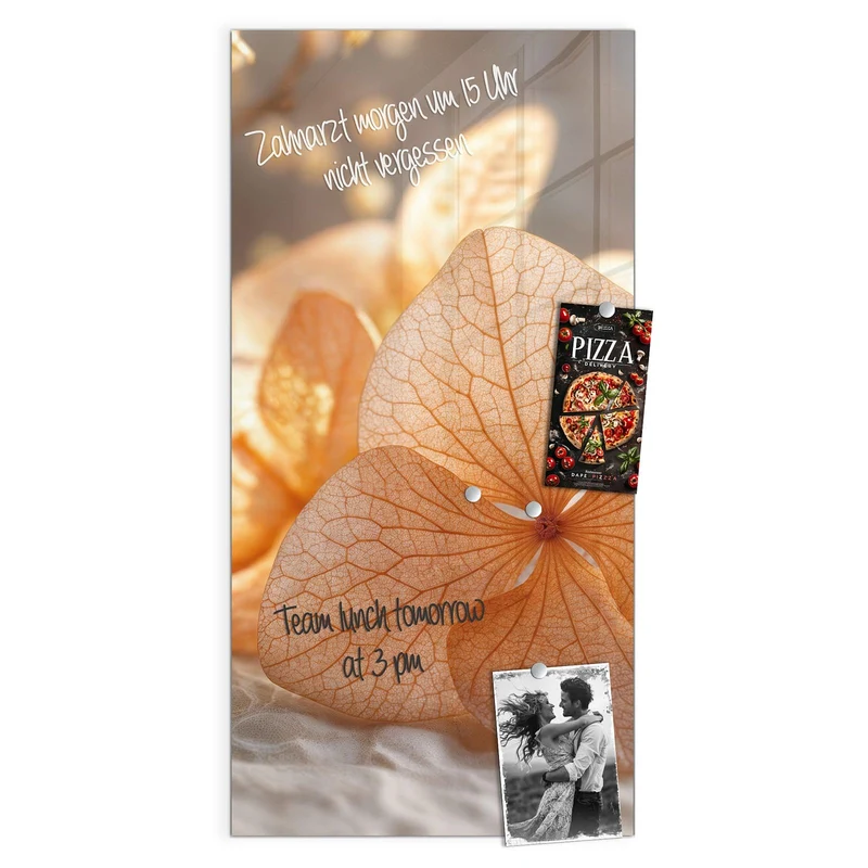 Glas Magnettafel - Hortensie in Apricot