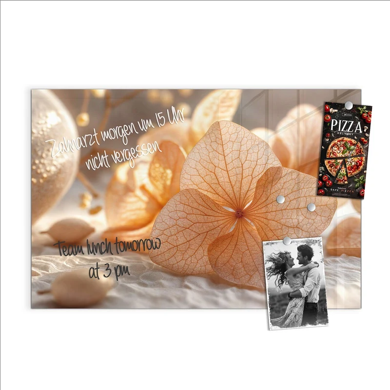 Glas Magnettafel - Hortensie in Apricot