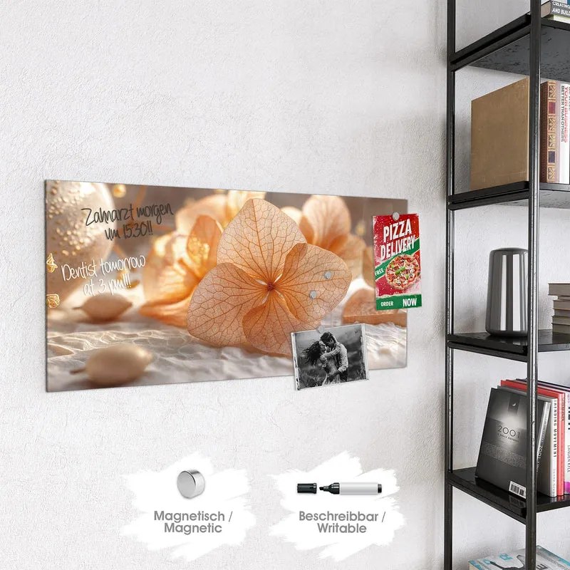 Glas Magnettafel - Hortensie in Apricot