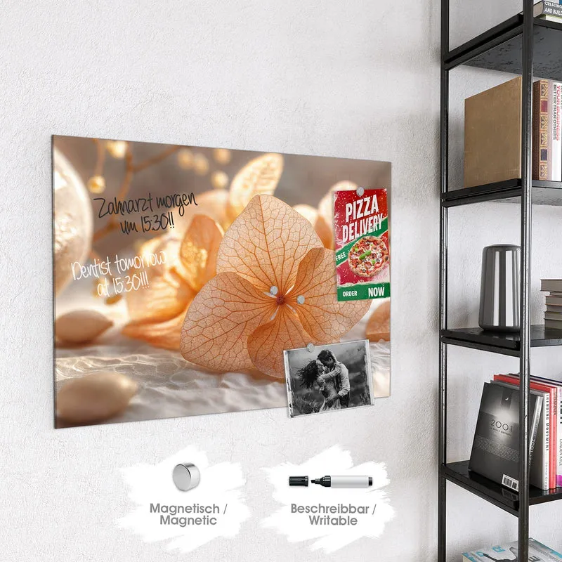 Glas Magnettafel - Hortensie in Apricot