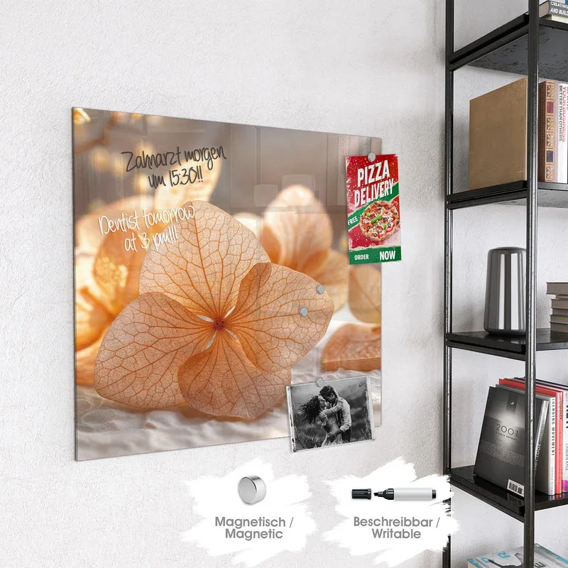 Glas Magnettafel - Hortensie in Apricot