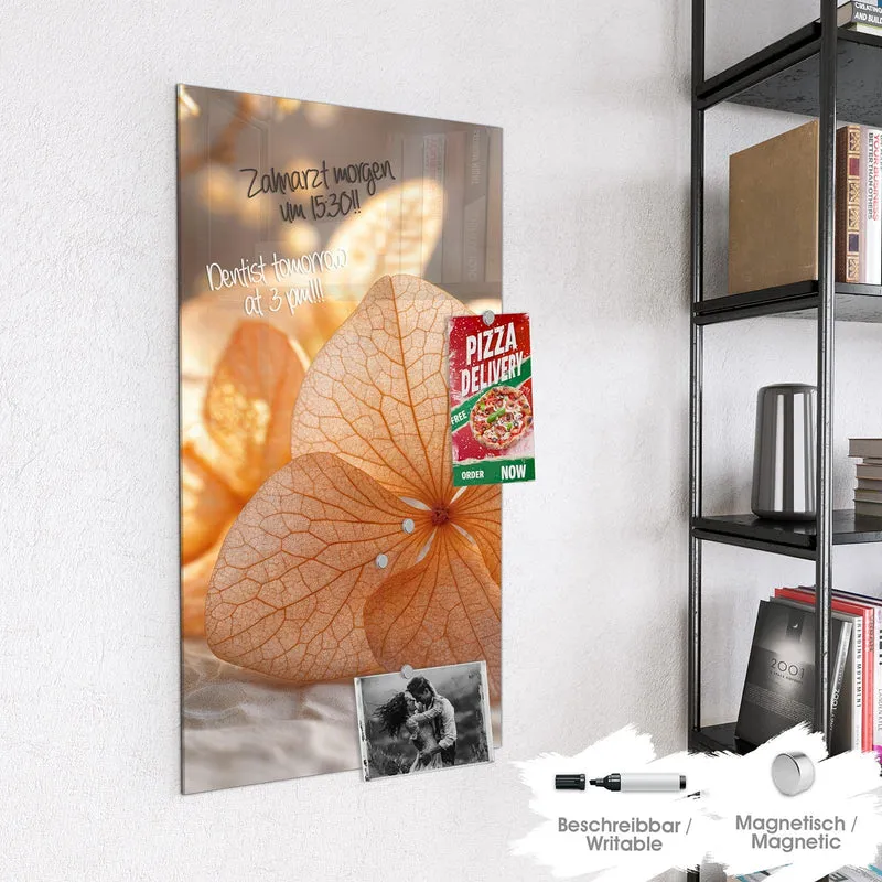 Glas Magnettafel - Hortensie in Apricot