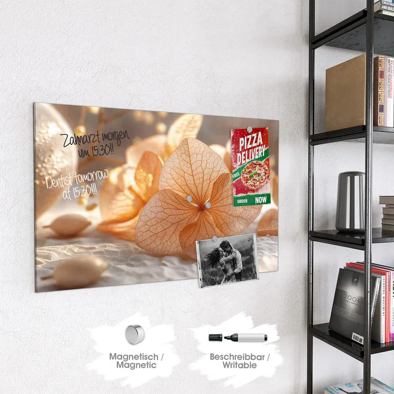 Glas Magnettafel - Hortensie in Apricot
