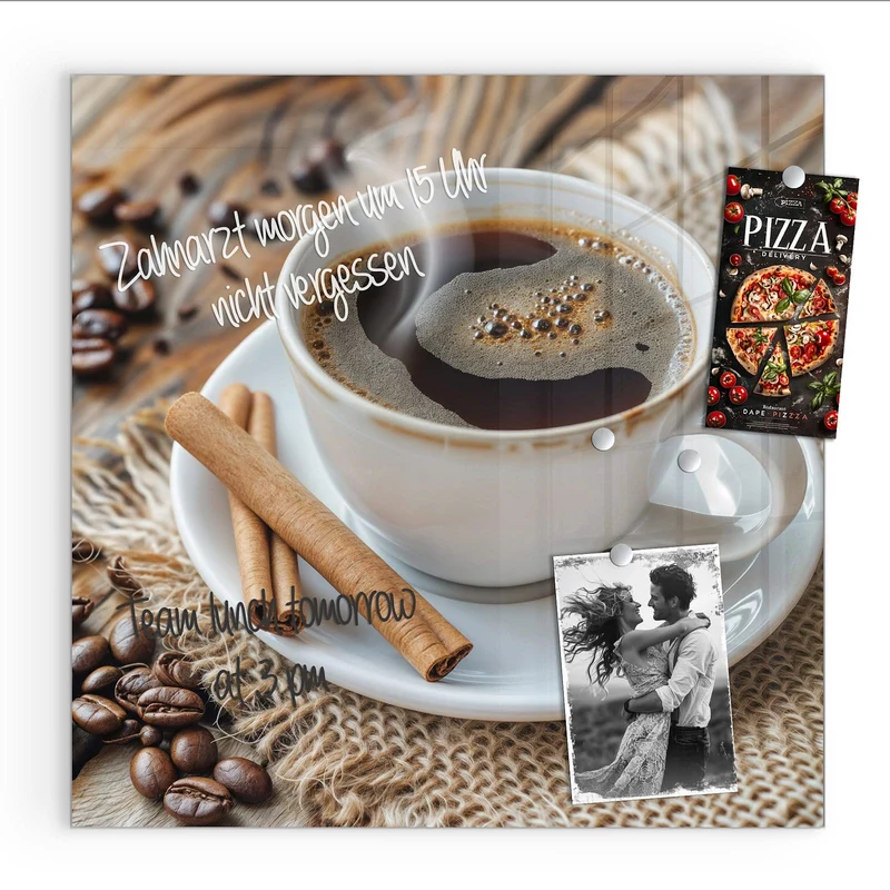 Glas Magnettafel - Kaffee mit Zimtstangen