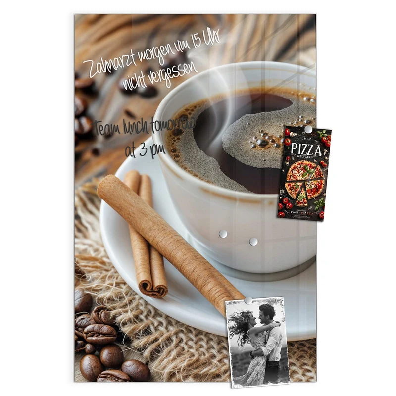 Glas Magnettafel - Kaffee mit Zimtstangen