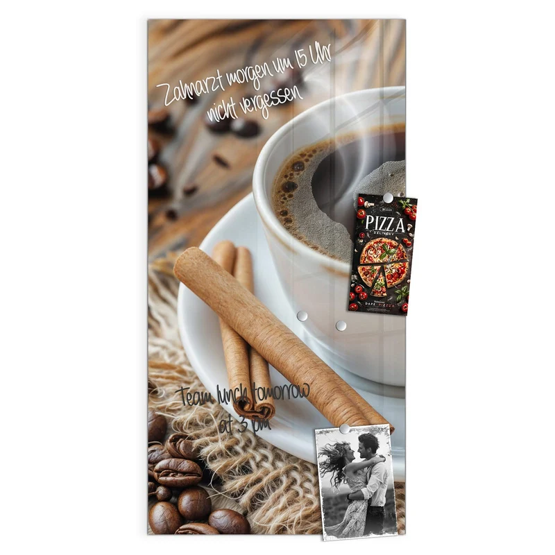 Glas Magnettafel - Kaffee mit Zimtstangen