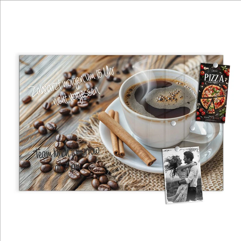 Glas Magnettafel - Kaffee mit Zimtstangen