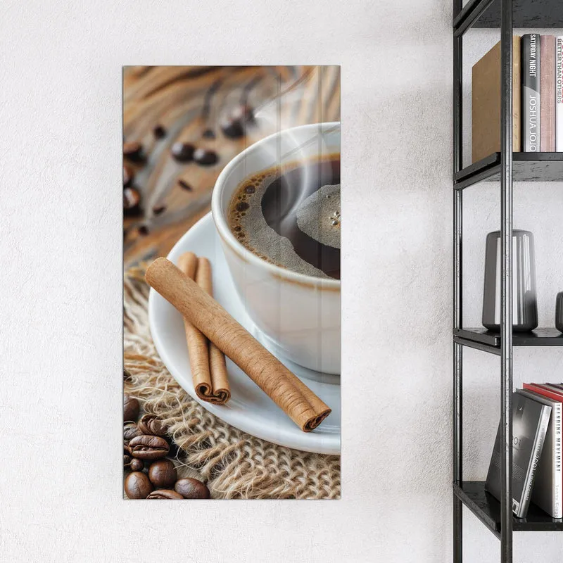 Glas Magnettafel - Kaffee mit Zimtstangen