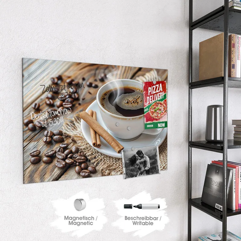 Glas Magnettafel - Kaffee mit Zimtstangen