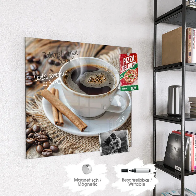 Glas Magnettafel - Kaffee mit Zimtstangen