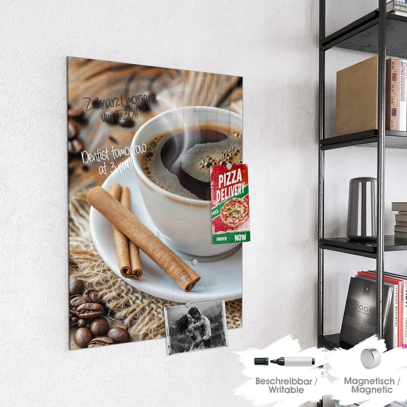 Glas Magnettafel - Kaffee mit Zimtstangen