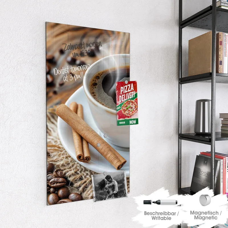 Glas Magnettafel - Kaffee mit Zimtstangen
