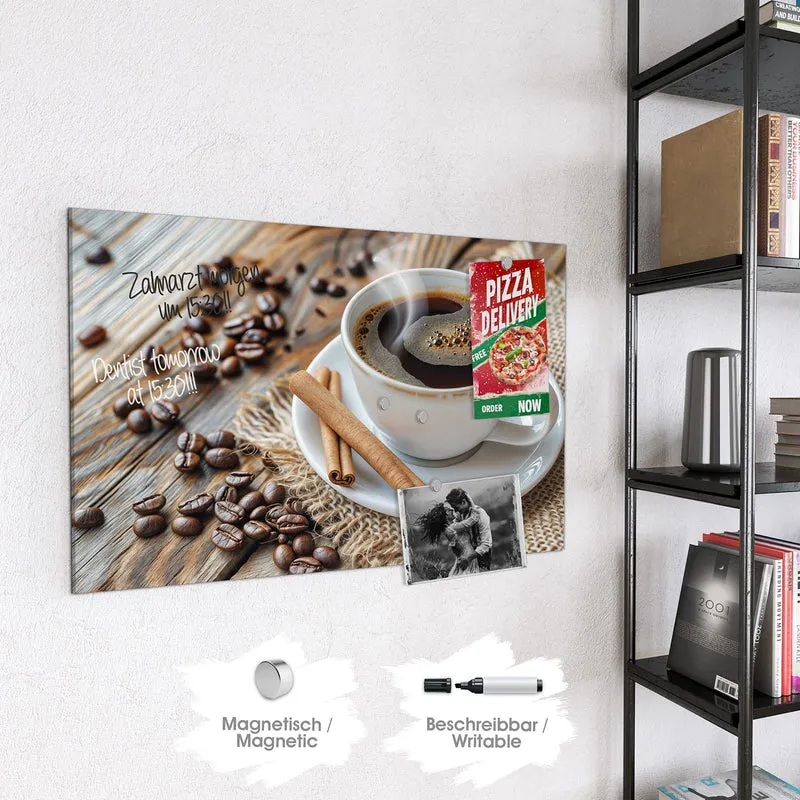 Glas Magnettafel - Kaffee mit Zimtstangen