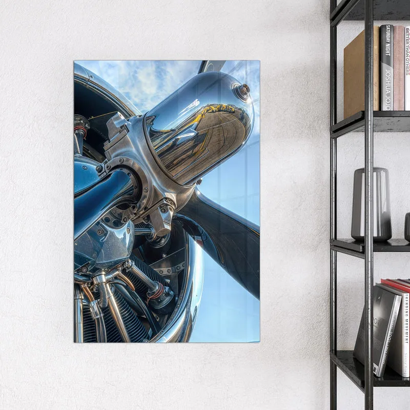 Glas Magnettafel - Propeller aus Chrom