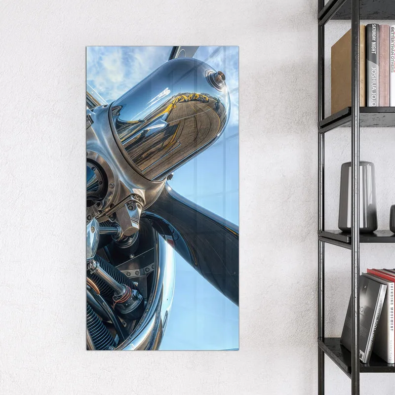 Glas Magnettafel - Propeller aus Chrom