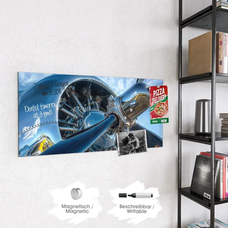 Glas Magnettafel - Propeller aus Chrom
